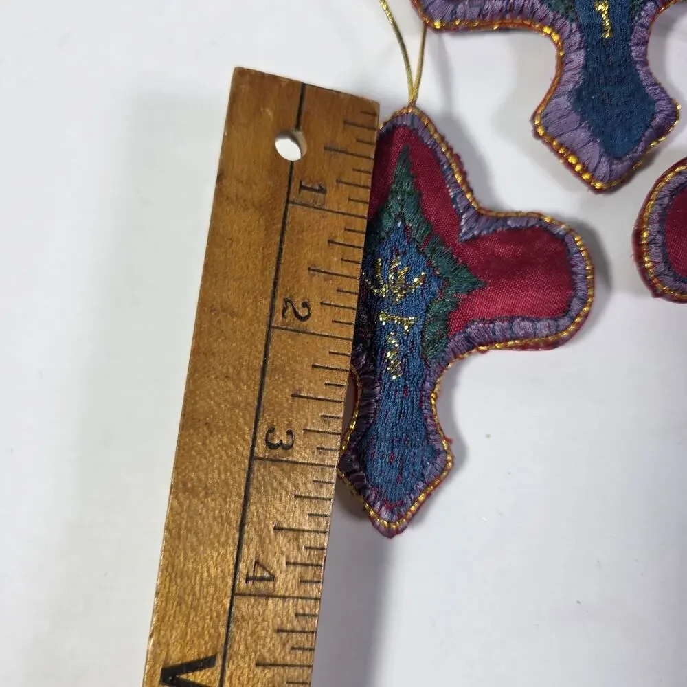 Pier 1 Embroided Fabric Christmas Tree Ornaments Lot Of 6 Vintage Holiday